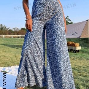 SHEIN WYWH Spring Break Ditsy Floral Print High Waist Wide Leg Pants